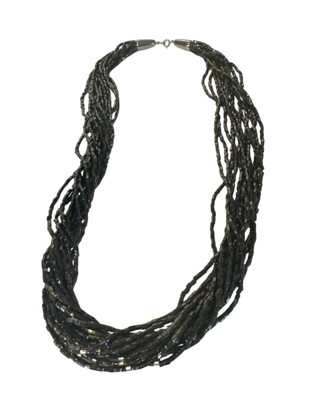 Black Multi-Strand Seed Bead Necklace Chunky Statement Iridescent Whimsigoth